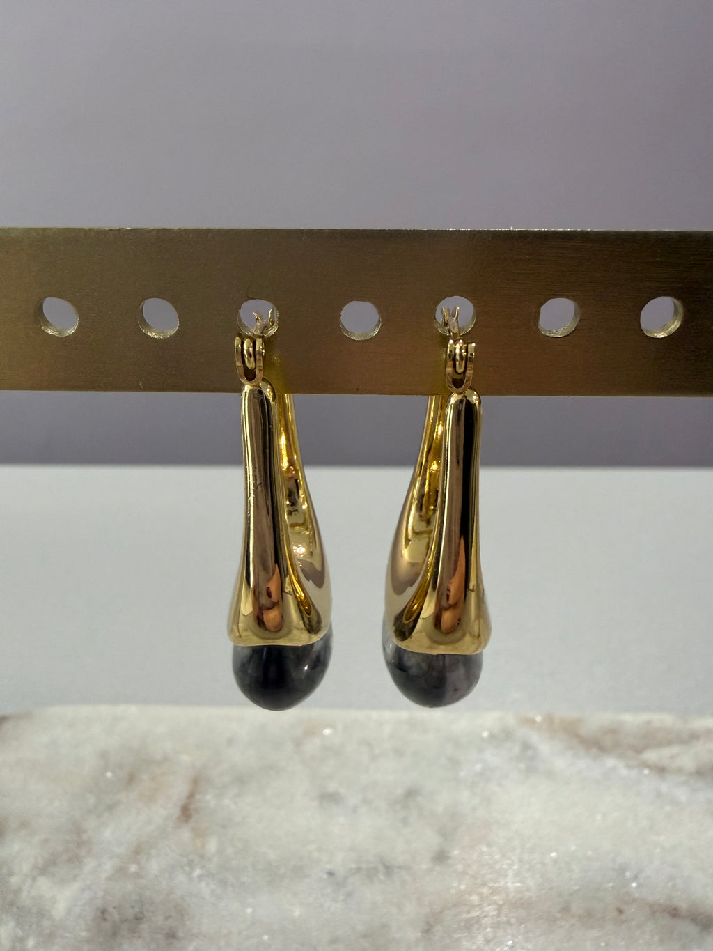 Boucles d’oreille « Goutte tombante » - Noir fumé