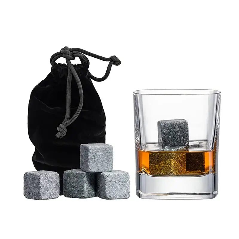 Set de 6 cubes de glaces en granit avec poche en velours