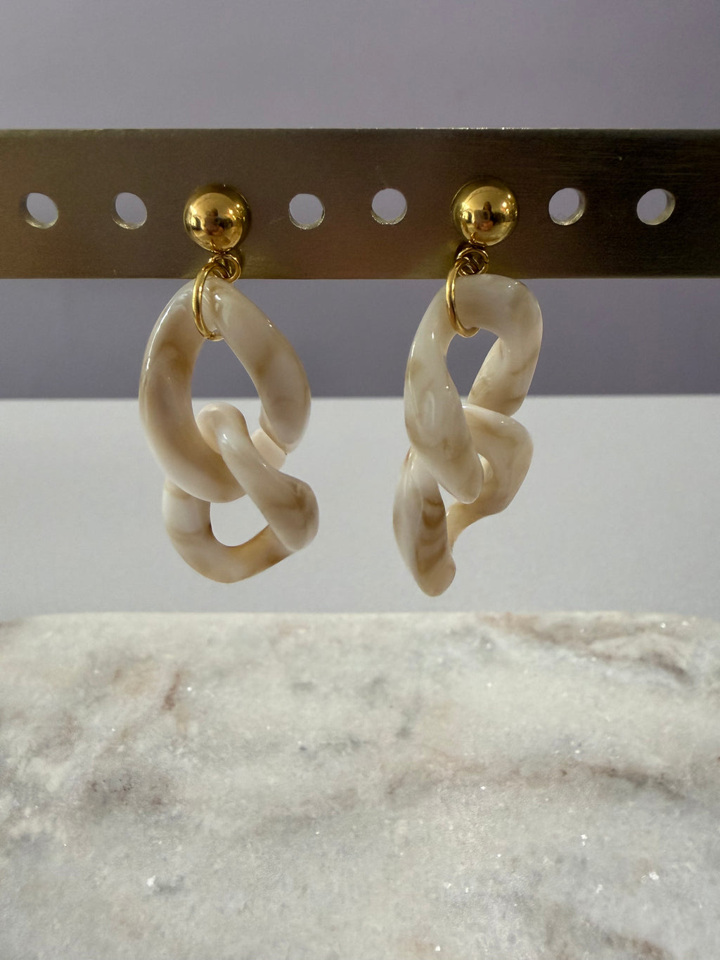 Boucles d’oreilles à maillons « Vintage » - blanc marbré