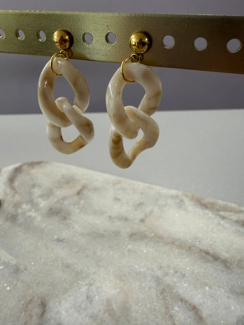 Boucles d’oreilles à maillons « Vintage » - blanc marbré