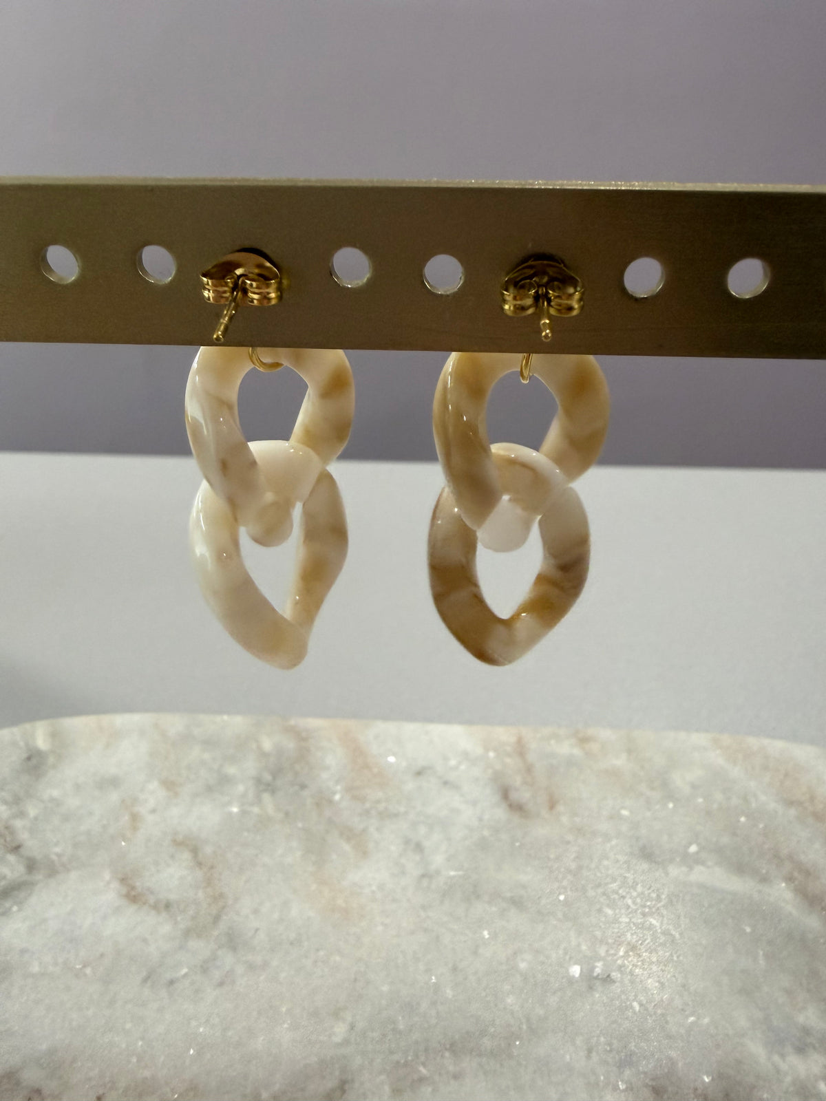 Boucles d’oreilles à maillons « Vintage » - blanc marbré