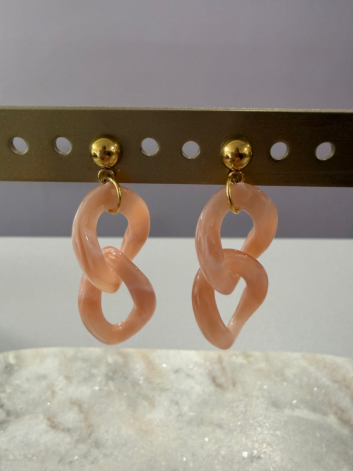 Boucles d’oreilles à maillons « Vintage » - rose marbré