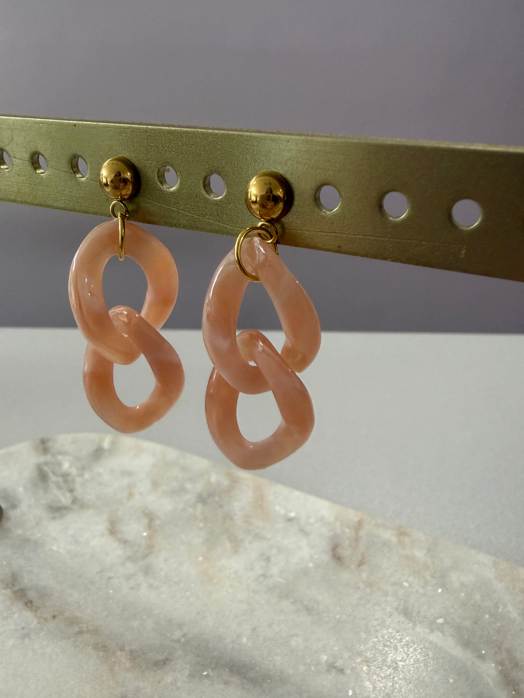 Boucles d’oreilles à maillons « Vintage » - rose marbré