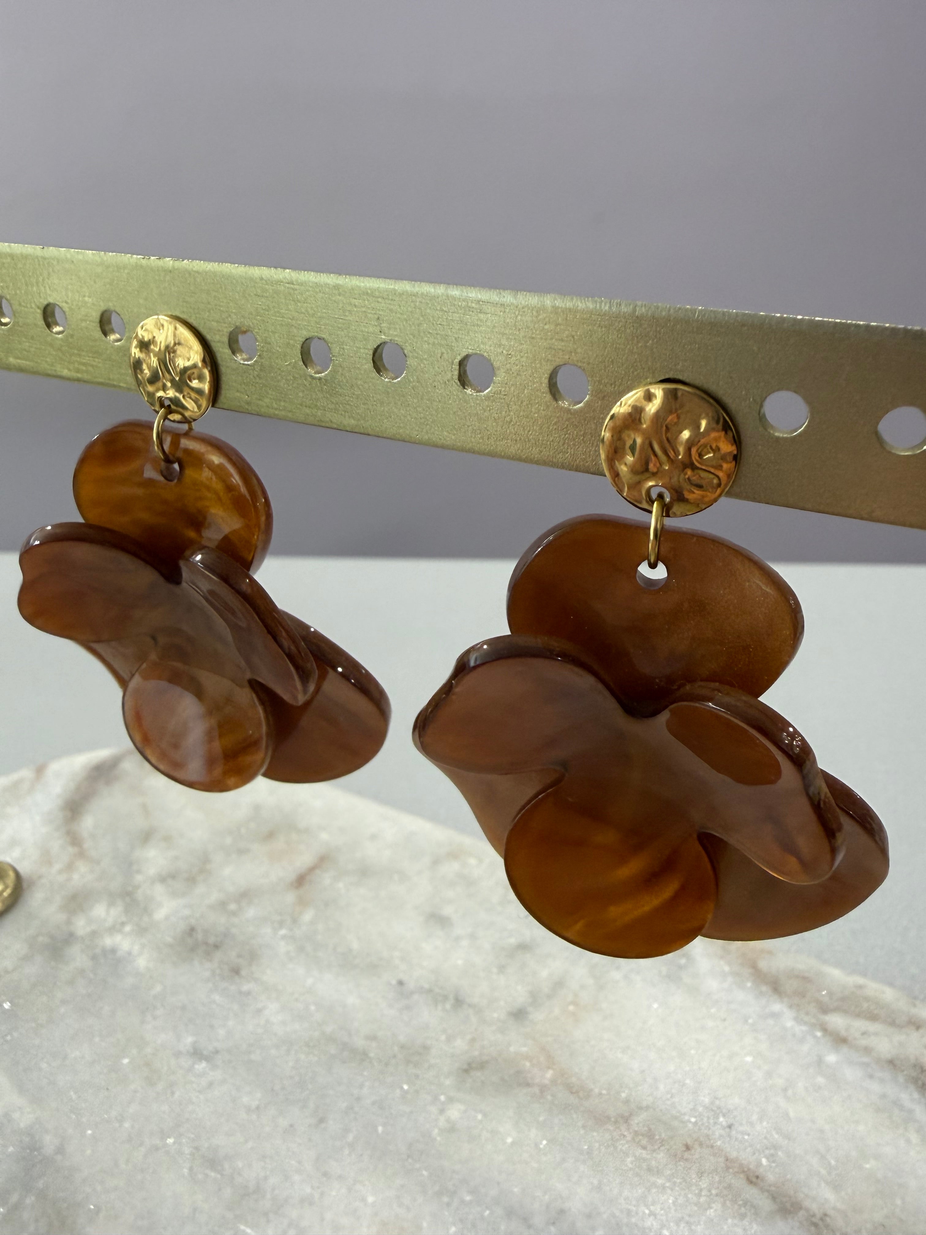 Boucles d’oreilles « Camélia » - marron