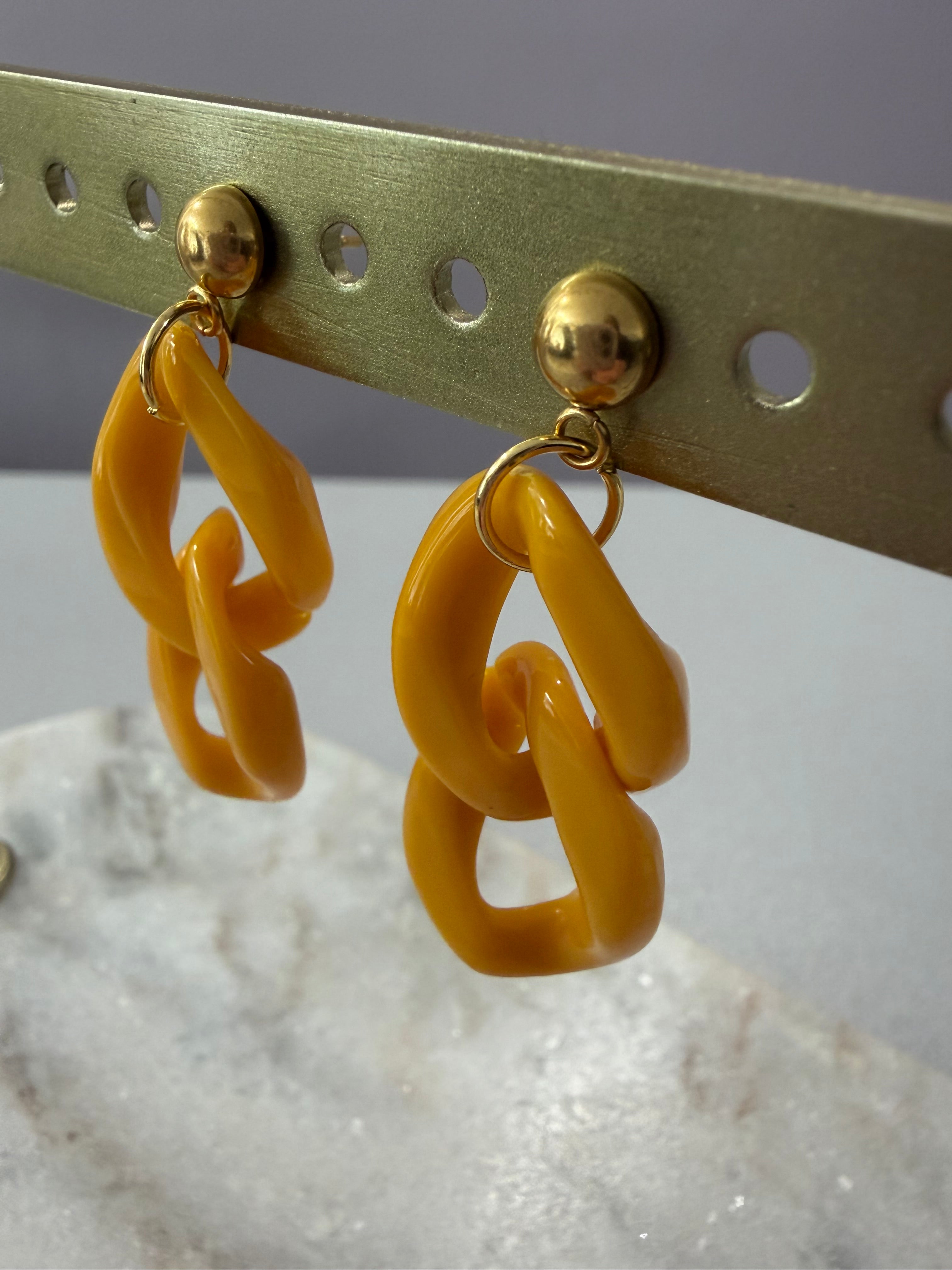 Boucles d’oreilles à maillons « Vintage » - moutarde