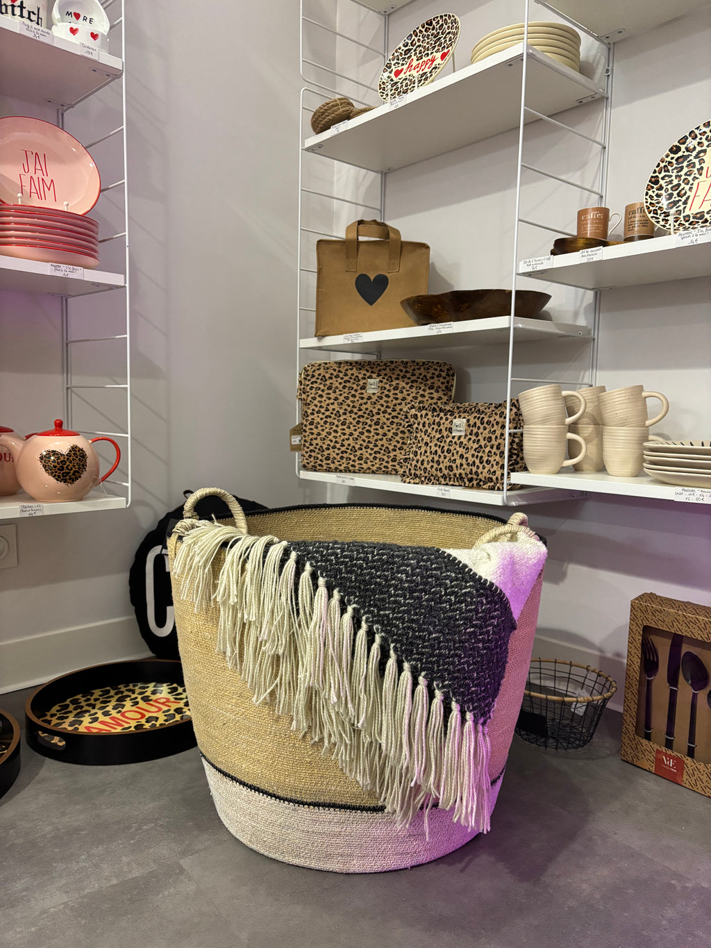 Panier BAOBAB « Dia » - beige et blanc