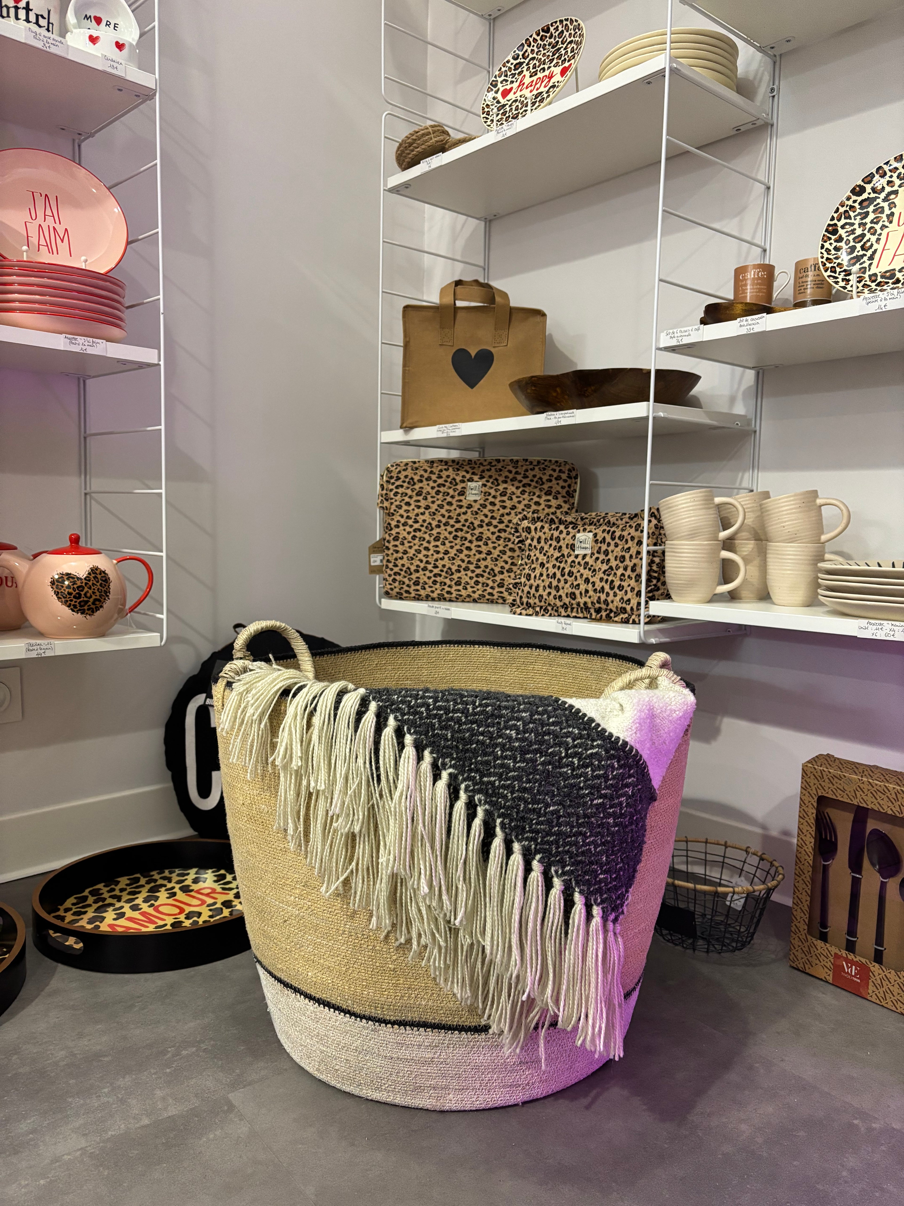 Panier BAOBAB « Dia » - beige et blanc
