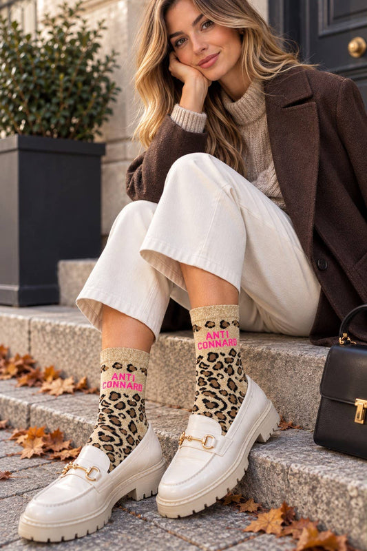 Chaussettes à paillettes « Anti-connard » - léopard