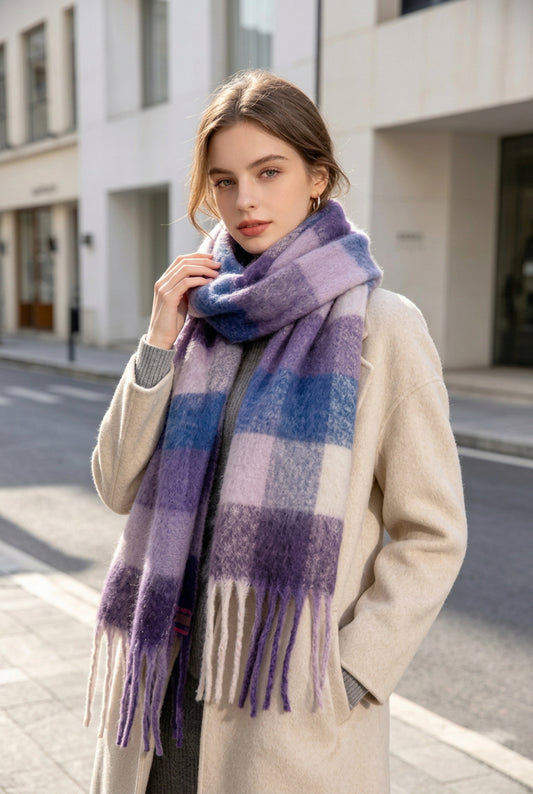 Écharpe à carreaux - Ultra douce - Mauve/bleu/violet