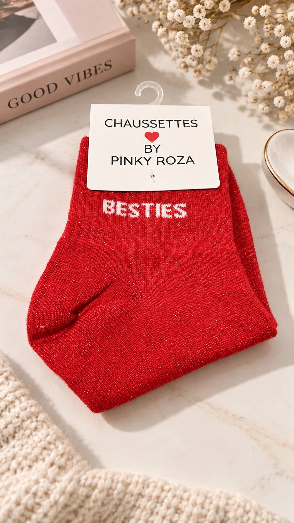Chaussettes à paillettes « Besties » - rouge