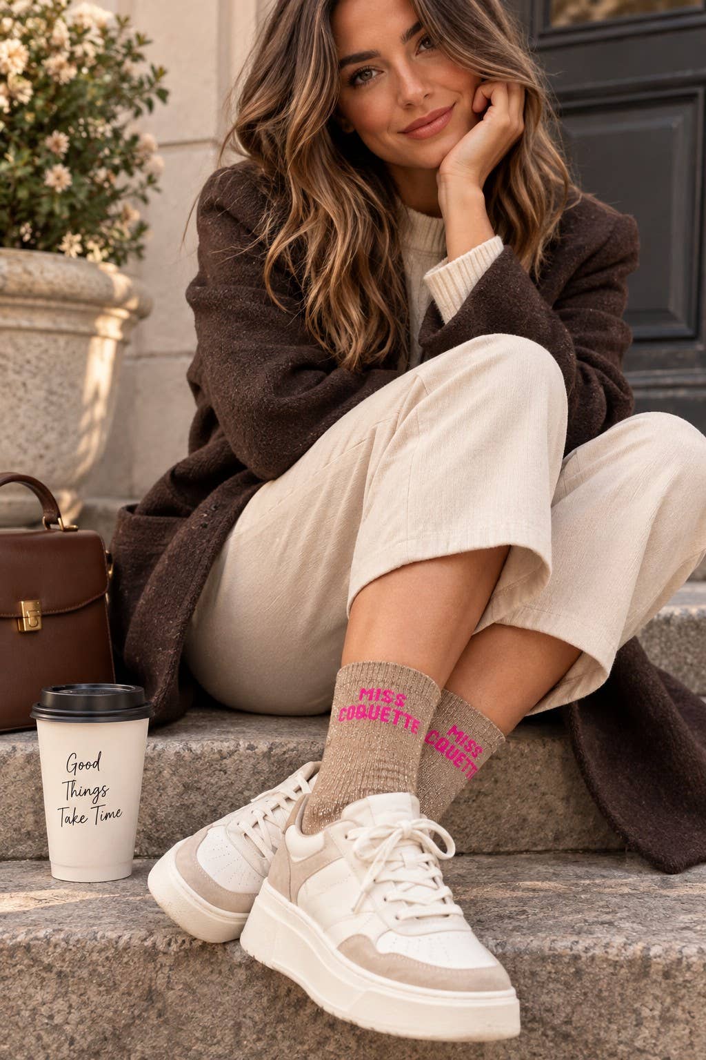 Chaussettes à paillettes « Miss coquette » - champagne